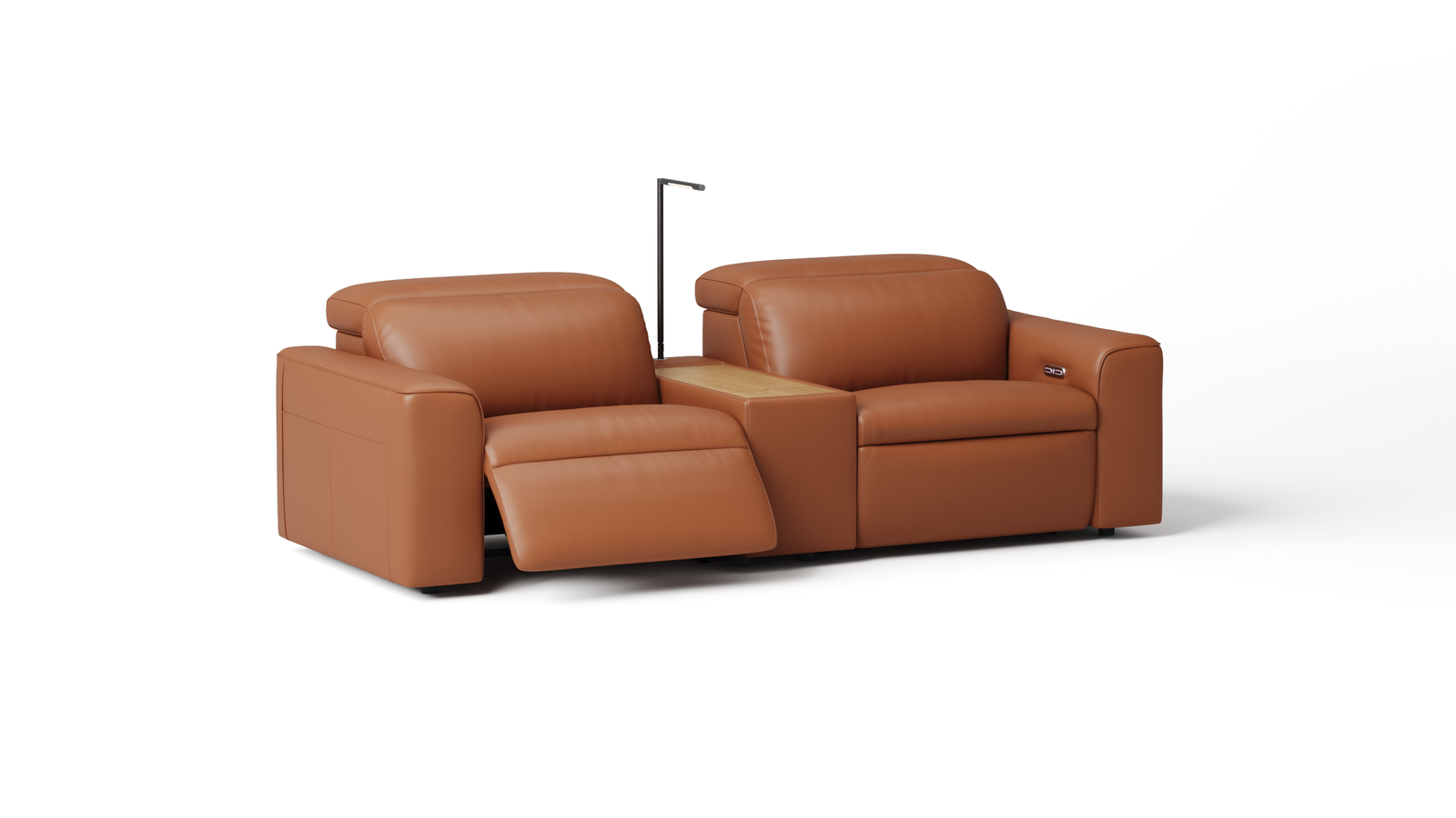 Broadway Leather 2 Seat Home Theatre Recliner Lounge — ORANGE