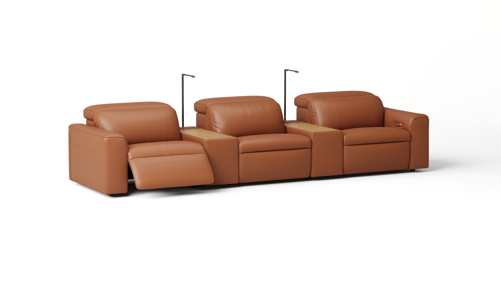 Broadway Leather 3 Seat Home Theatre Recliner Lounge — ORANGE
