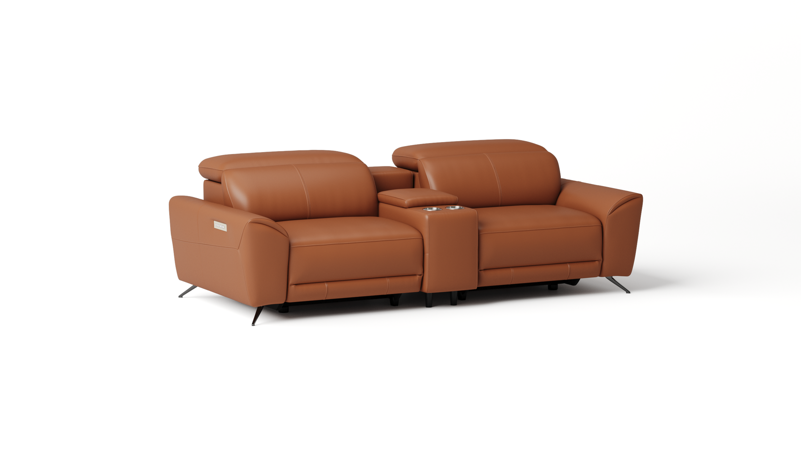 Dover Leather 2 Seat Home Theatre Recliner Lounge — ORANGE