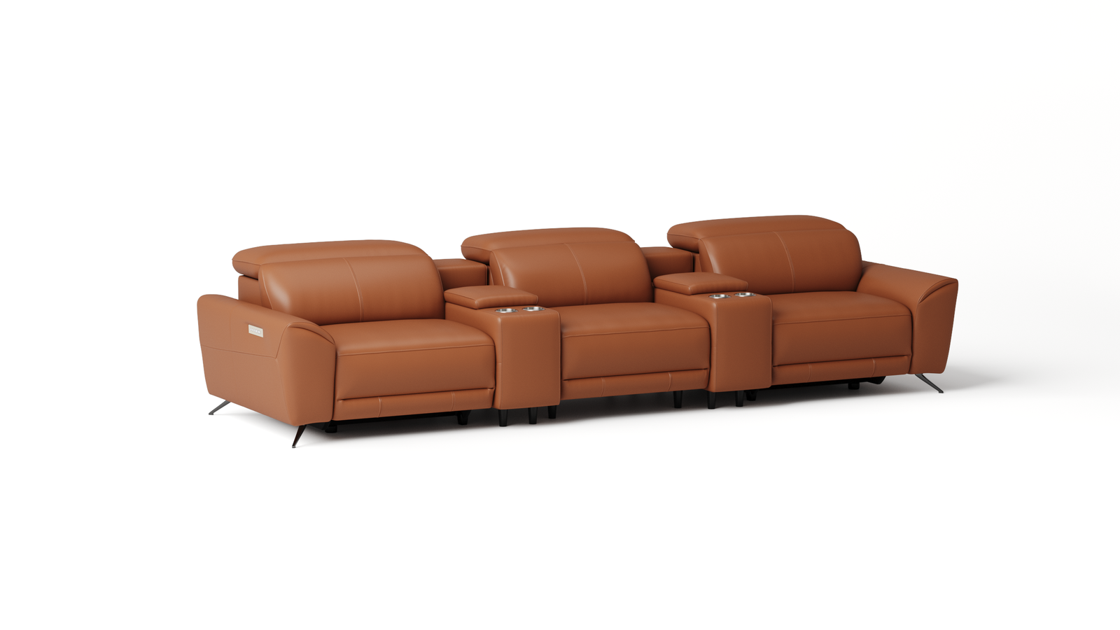 Dover Leather 3 Seat Home Theatre Recliner Lounge — ORANGE