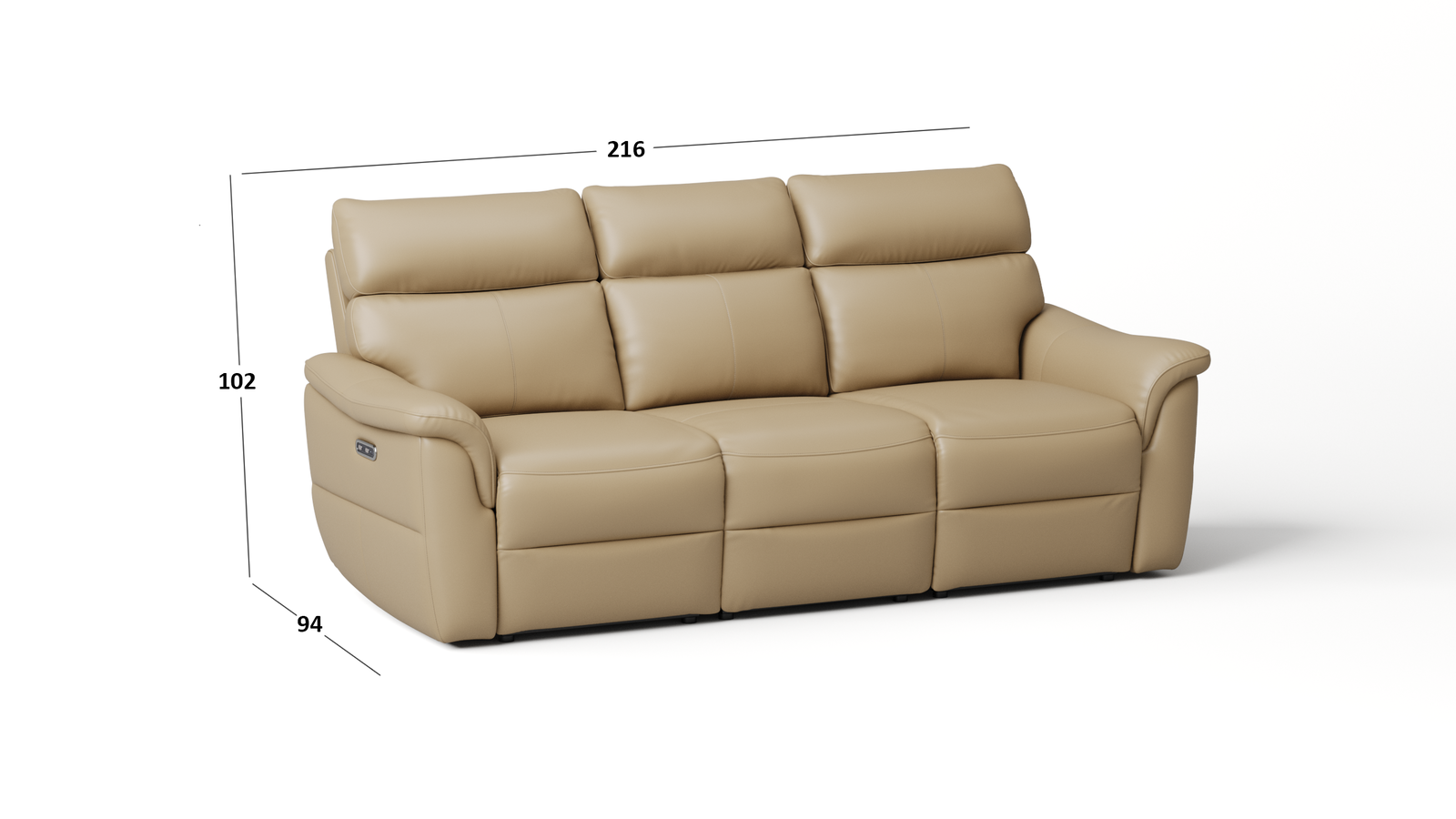 Edmond Leather Three Seater Sofa Power Recliner