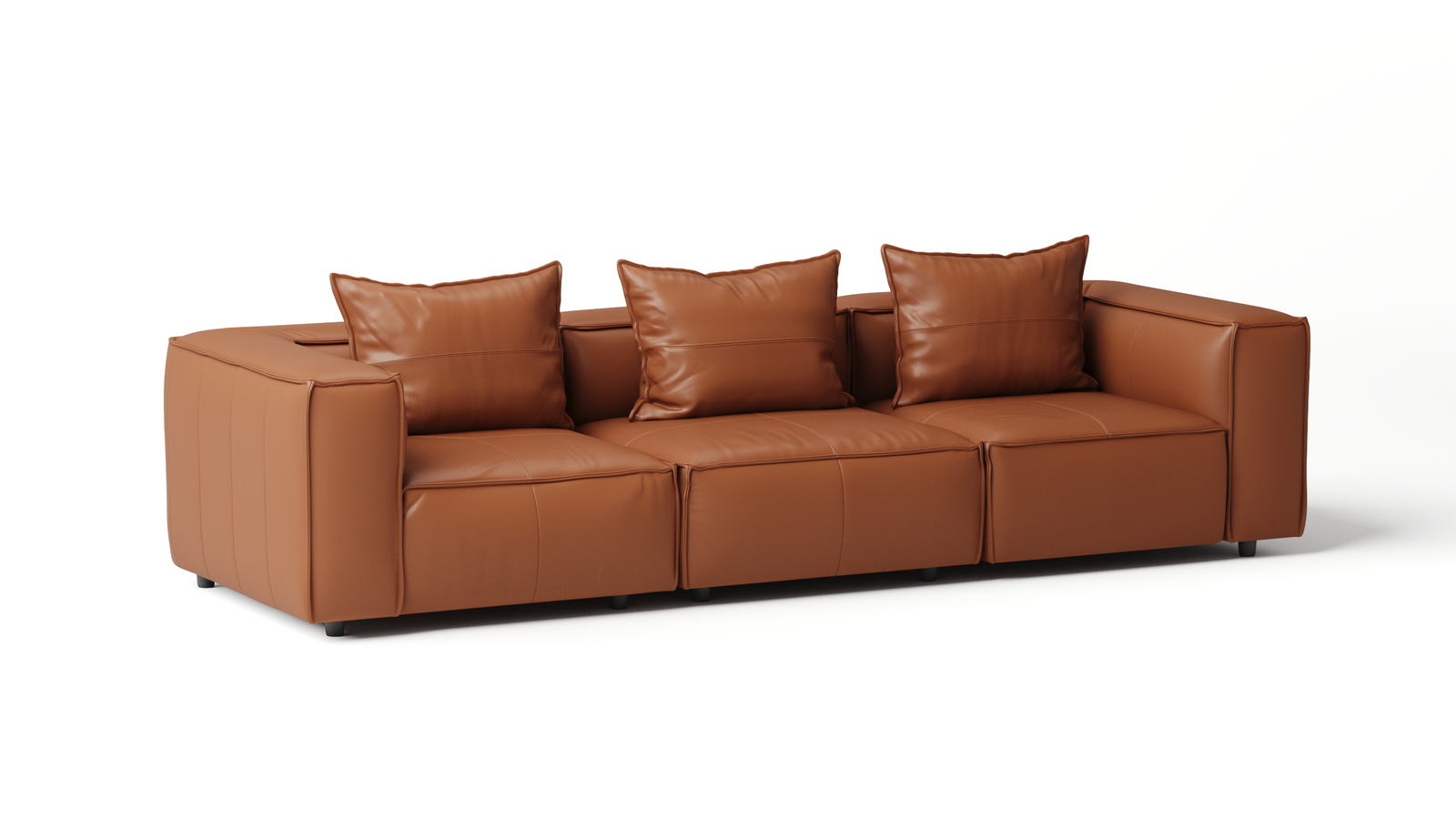 Enzo Leather Three Seat Sofa — ORANGE