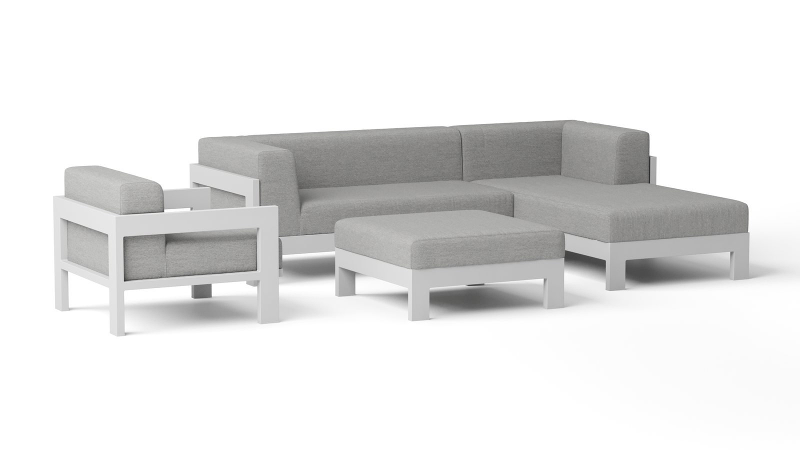 New Noosa White Outdoor Fabric Chaise Lounge With Armchair & Ottoman