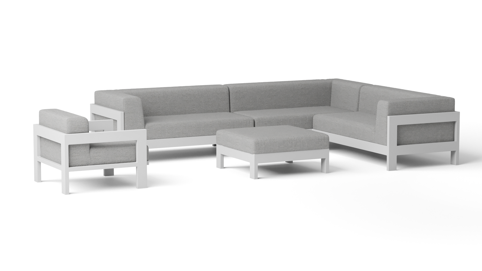 New Noosa White Outdoor Fabric Corner Lounge With Armchair And Ottoman