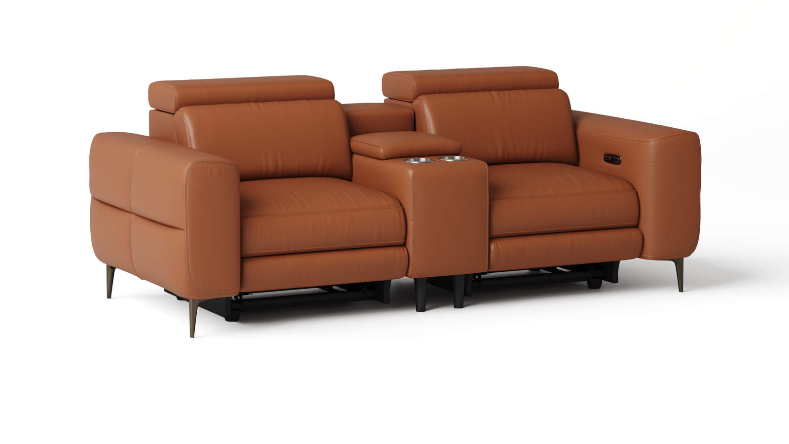 Osten Leather 2 Seat Home Theatre Recliner Lounge — ORANGE