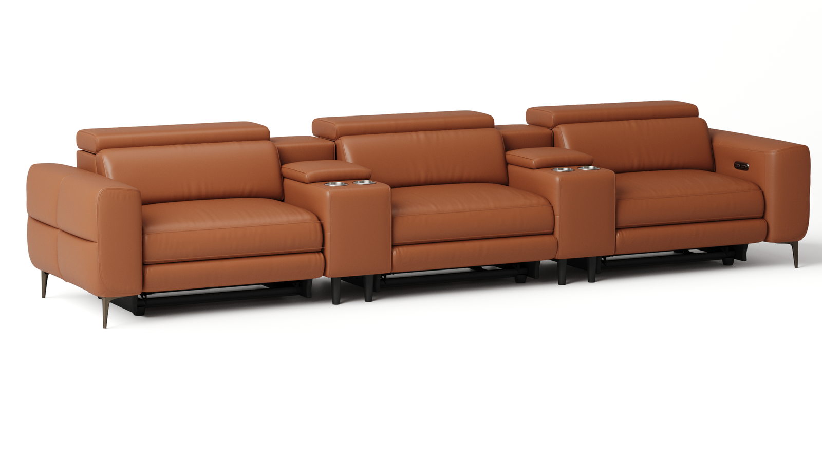Osten Leather 3 Seat Home Theatre Recliner Lounge — ORANGE