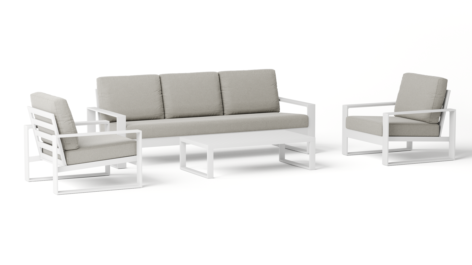 Riviera White Outdoor Lounge Set 3+1+1 With Coffee Table