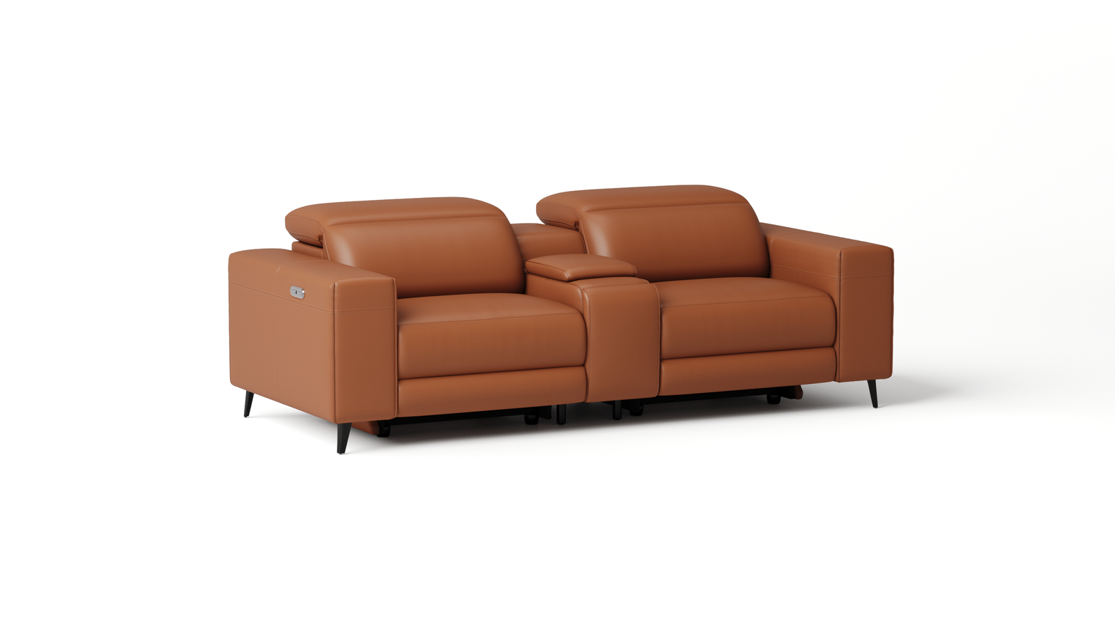 Stirling Leather 2 Seat Home Theatre Recliner Lounge — ORANGE