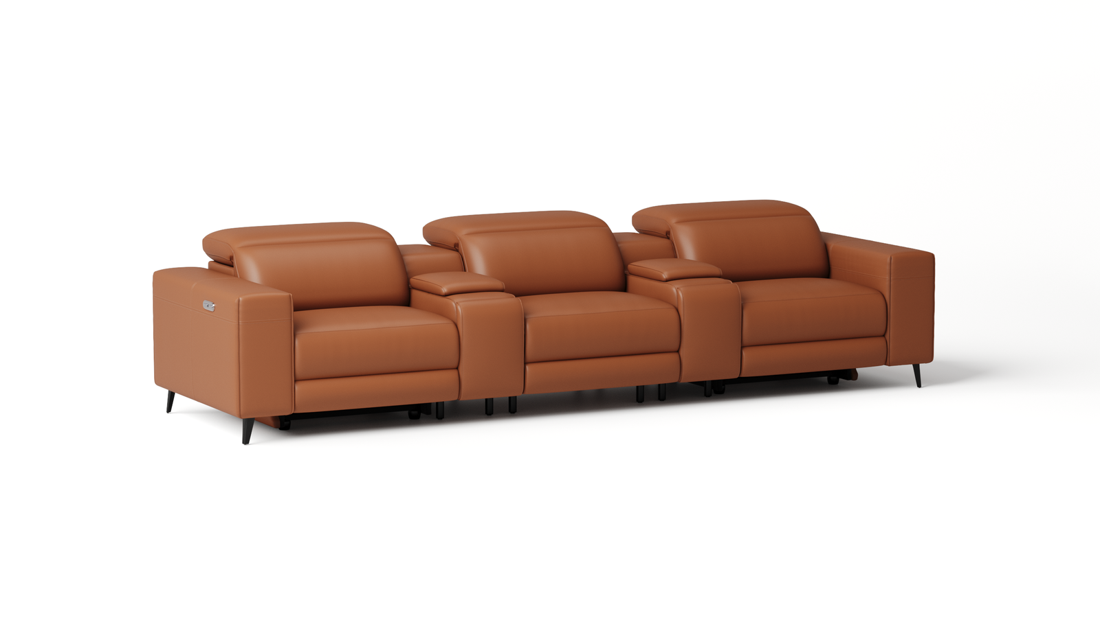 Stirling Leather 3 Seat Home Theatre Recliner Lounge — ORANGE